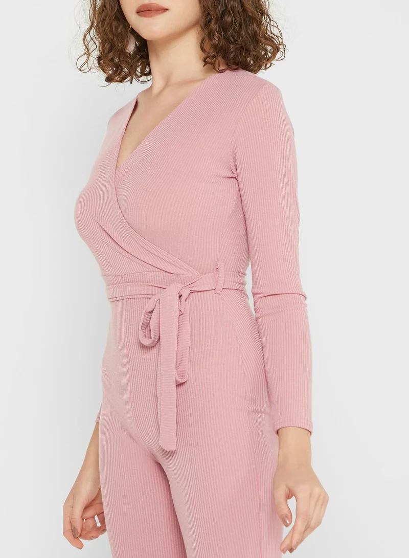 Miss Selfridge Tie Detail  Ribbed Jumpsuit