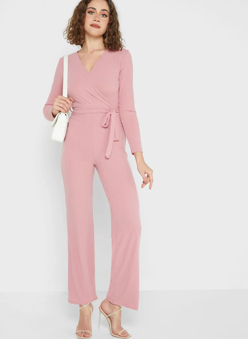 Miss Selfridge Tie Detail  Ribbed Jumpsuit