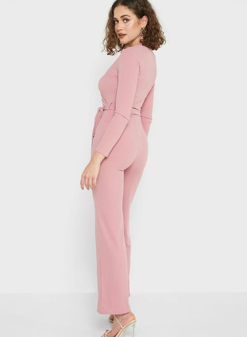 Miss Selfridge Tie Detail  Ribbed Jumpsuit
