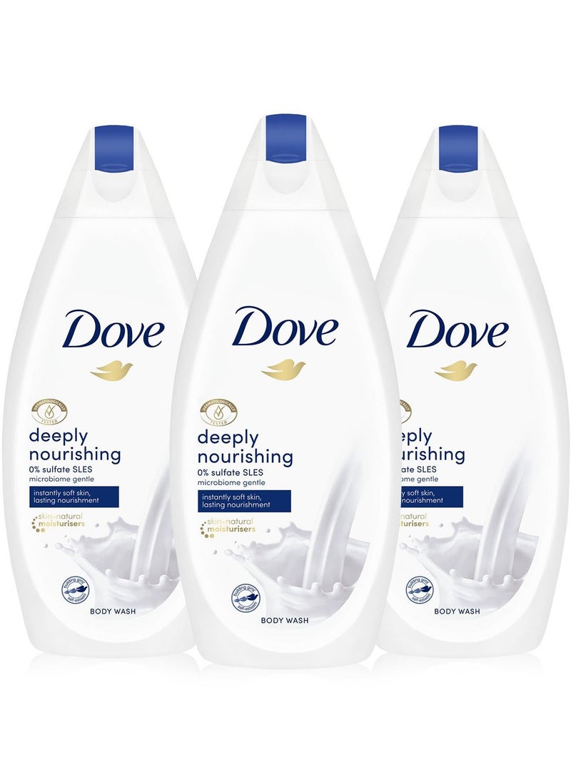 Dove Deeply Nourishing Body Wash 750ml x 3pcs, for instant moisturising, Original, No Sulfates or Parabens  - Image 1
