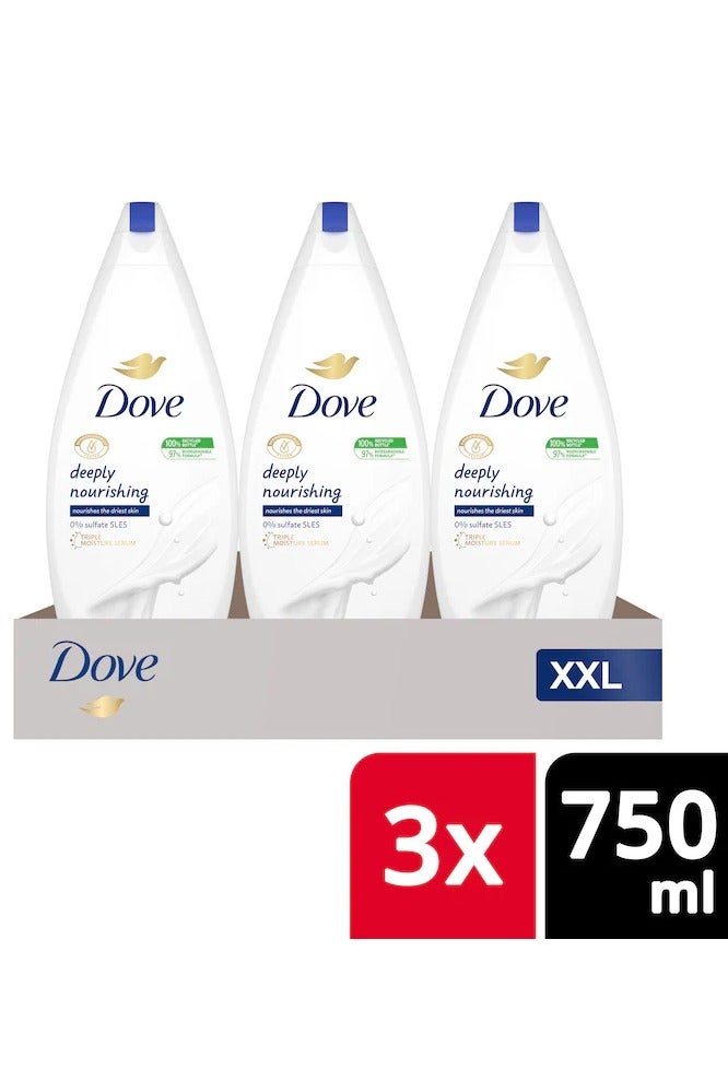 Dove Deeply Nourishing Body Wash 750ml x 3pcs - Image 1