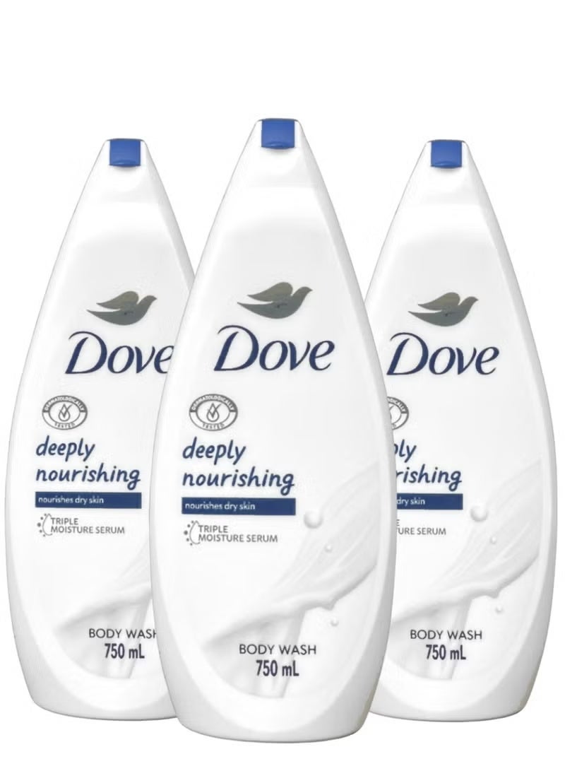 Dove Deeply Nourishing Body Wash 750ml x 3pcs - Image 1