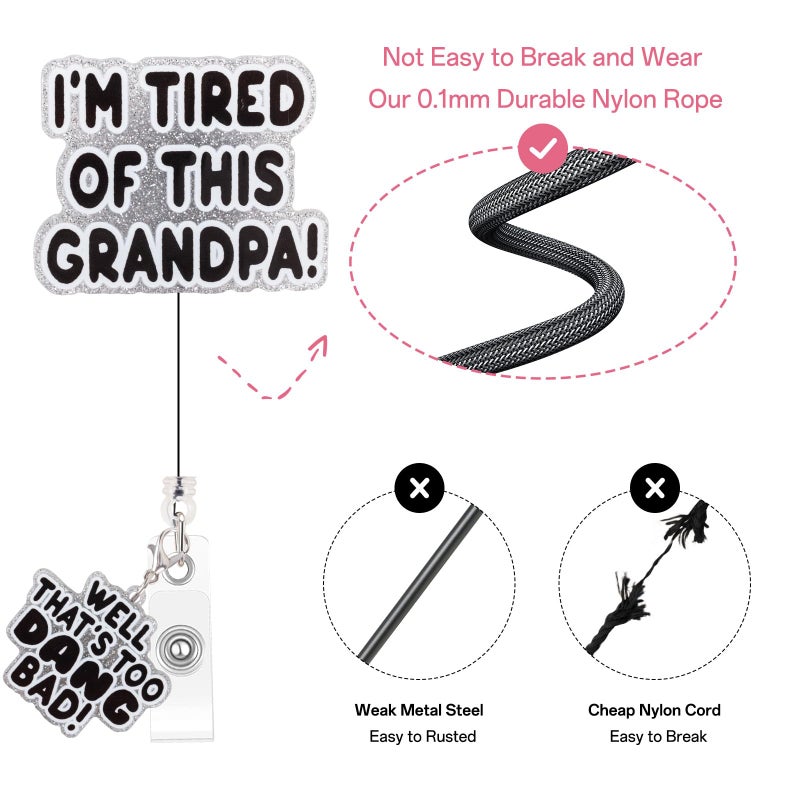 Mahrokh Funny Nurse Badge Reel  I 'M Tired Of This Grandpa  Well Too Dang Bad Badge Holder With Retractable Clip  Cute Gifts For Nursing Student Rn Lpn Cna Ma Medical Worker Teacher Doctor - Image 3
