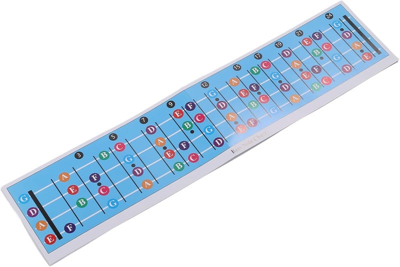 خريطة نغمات لوحة الأوتار لجيتار الباس من زونيتي (Zunate Bass Guitar Fretboard Note Chart)، مع ترميز بالألوان لتسهيل التعلم السريع والتهيئة السهلة، متوافقة مع جيتارات الباس ذات الأربع أوتار المضبوطة على إي (E)، أيه (A)، دي (D)، جي (G). - Image 2