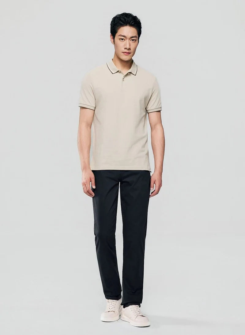 Giordano Men’s Slim Pique Solid Polo with Flat Knit Collar