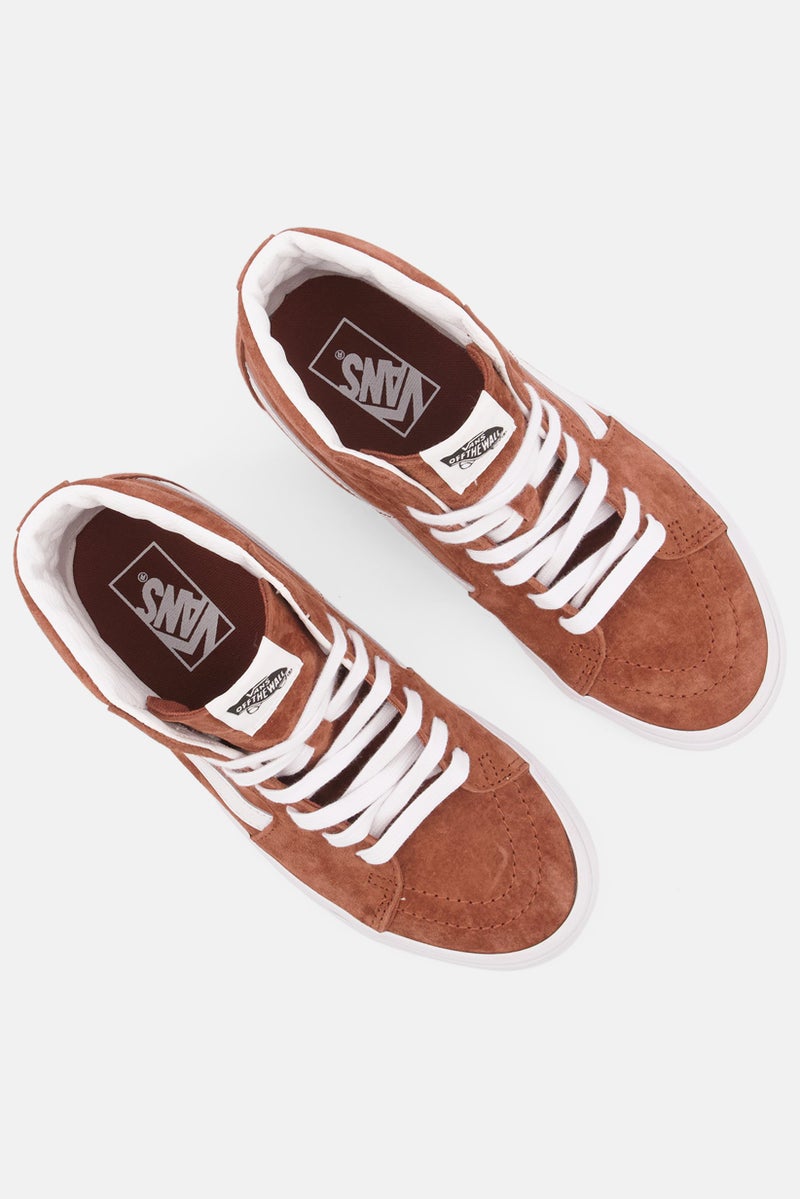 VANS حذاء نسائي SK8-Hi برباط وكعب مرتفع، بني/أبيض - Image 4