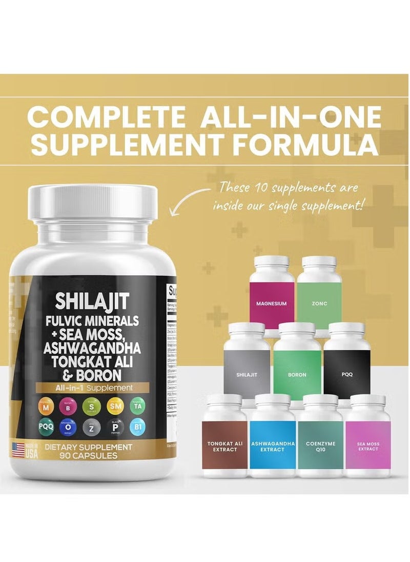 Shilajit RX - Clean Nutraceuticals Shilajit Supplement 10,000mg with Sea Moss 6000mg, Ashwagandha 6000mg, Tongkat Ali, Boron, Magnesium - Fulvic Acid Capsules for Men - 90 Count - Image 1