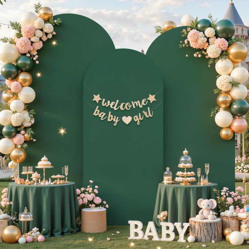 Suppromo Hunter Green Arch Cover 3 Set - 6.6FT, 7.2FT, 8FT Arch Backdrop Cover Spandex Fitted Wedding Arch Stand Covers for Birthday Party Baby Shower Wedding Bridal Shower Banquet Photo Background Decorations - Image 1