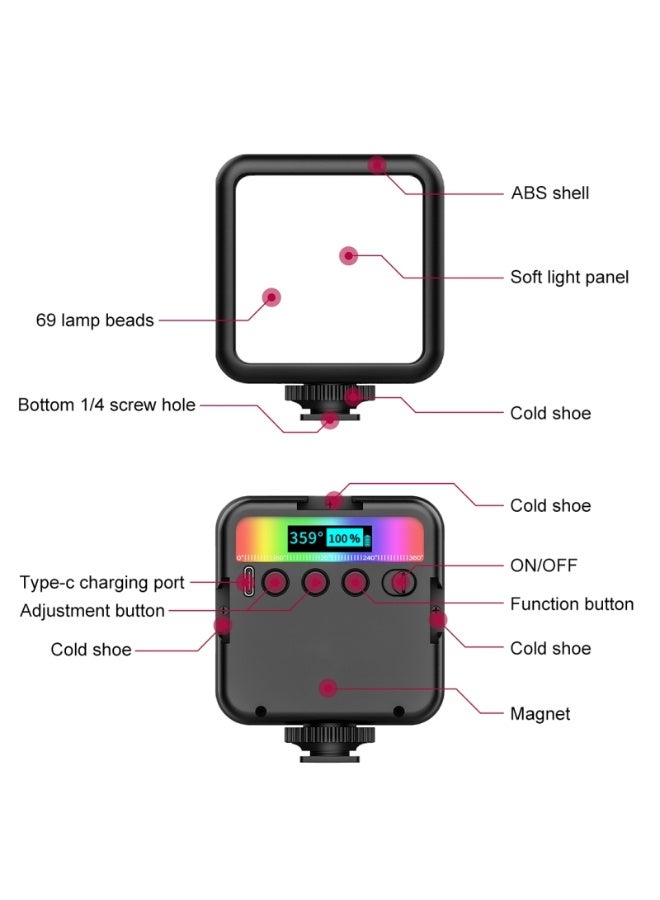 بولوز إضاءة PULUZ المحمولة للتصوير بالكاميرا، بدرجة حرارة لون تتراوح بين 2500-9000 كلفن + ألوان RGB كاملة، إضاءة تجميلية احترافية LED لملء الإضاءة. - Image 2