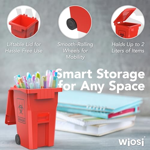 Wiosi Mini Garbage Trash Pen Holder for Desk and Tiny Recycle Bin Pencil Holder Red & Yellow, Pack of 2 - Storage for Pencil & Pen | Office Stationery to Organize the Desk | Ideal for Student Work - Image 5