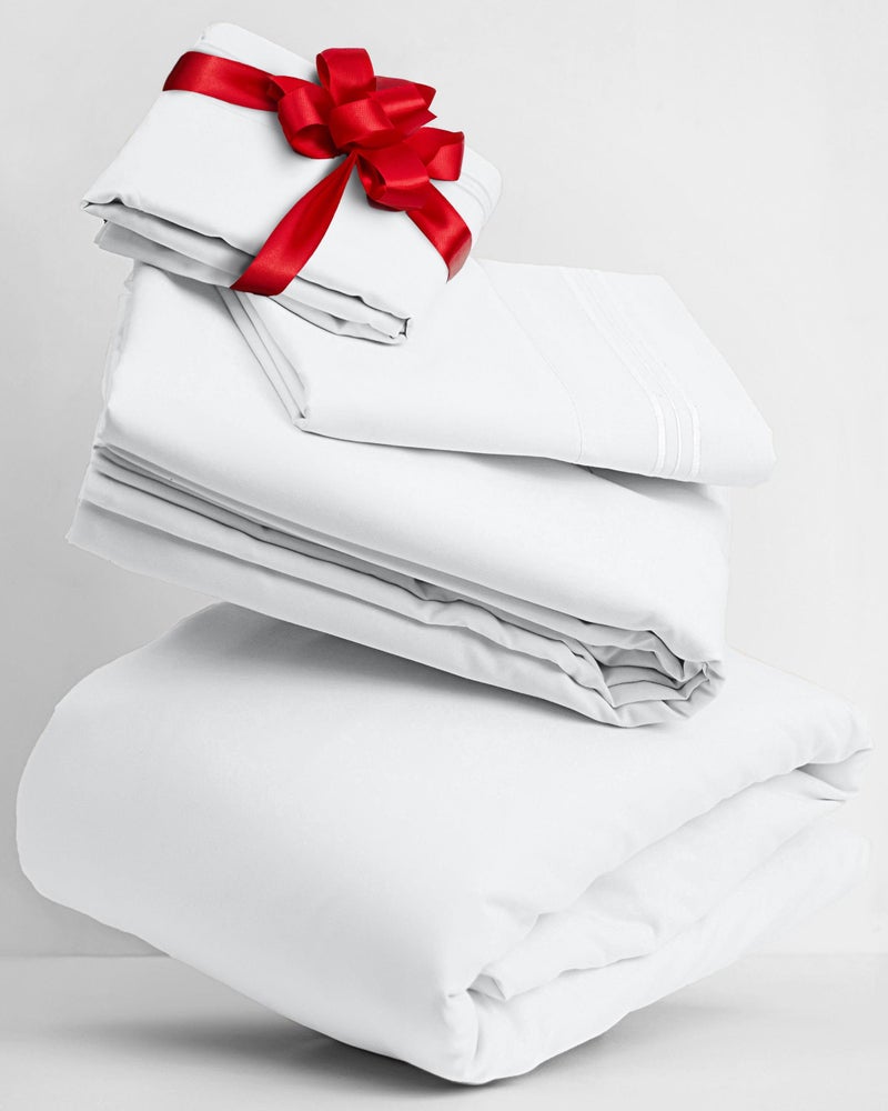 Mellanni Split King Sheets Set  5 PC Iconic Collection Bedding  Hotel Luxury Extra Soft Cooling Bed Sheets  Wrinkle Fade Stain Resistant Split King White
