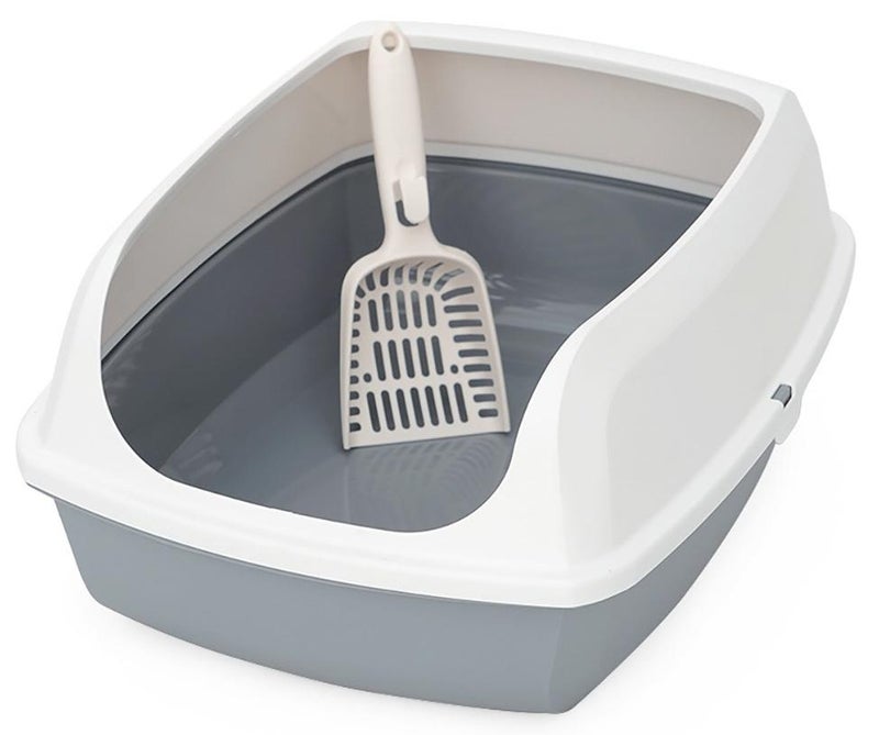 Arabest صندوق قمامة القطط مزيل الروائح الكريهة لصندوق قمامة القطط مضاد للرذاذ صندوق قمامة القطط الصغيرة صندوق قمامة نصف مفتوح باللون الرمادي - Image 1