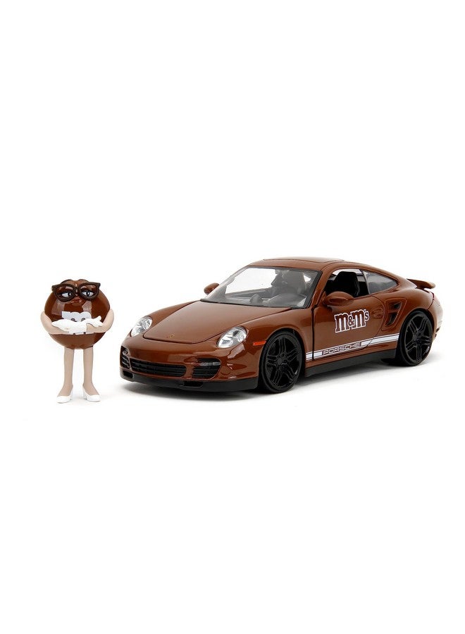 Jada Toys M&M's 1:24 Porsche 911 Turbo Die-Cast Car & 2.75" Brown Figure, Toys for Kids and Adults - Image 1