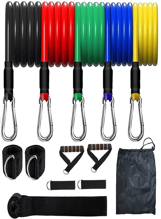 Shopeleven Complete Home Gym Resistance Bands Set (11 Pieces) - Durable Toning Tubes with Foam Handles, Ankle Straps & Portable Bag - Image 1