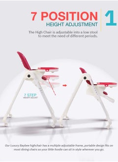 BAYBEE Baybee 2 in 1 Baby High Chair for Kids Feeding with 7 Height Adjustable Recline Footrest Baby Chair Booster Seat with Food Tray Belt Kids High Chair for Baby Boy Girl Red White  - Image 2