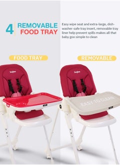 BAYBEE Baybee 2 in 1 Baby High Chair for Kids Feeding with 7 Height Adjustable Recline Footrest Baby Chair Booster Seat with Food Tray Belt Kids High Chair for Baby Boy Girl Red White  - Image 5