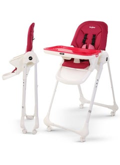 BAYBEE Baybee 2 in 1 Baby High Chair for Kids Feeding with 7 Height Adjustable Recline Footrest Baby Chair Booster Seat with Food Tray Belt Kids High Chair for Baby Boy Girl Red White  - Image 1