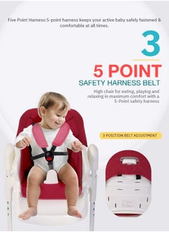 BAYBEE Baybee 2 in 1 Baby High Chair for Kids Feeding with 7 Height Adjustable Recline Footrest Baby Chair Booster Seat with Food Tray Belt Kids High Chair for Baby Boy Girl Red White  - Image 4