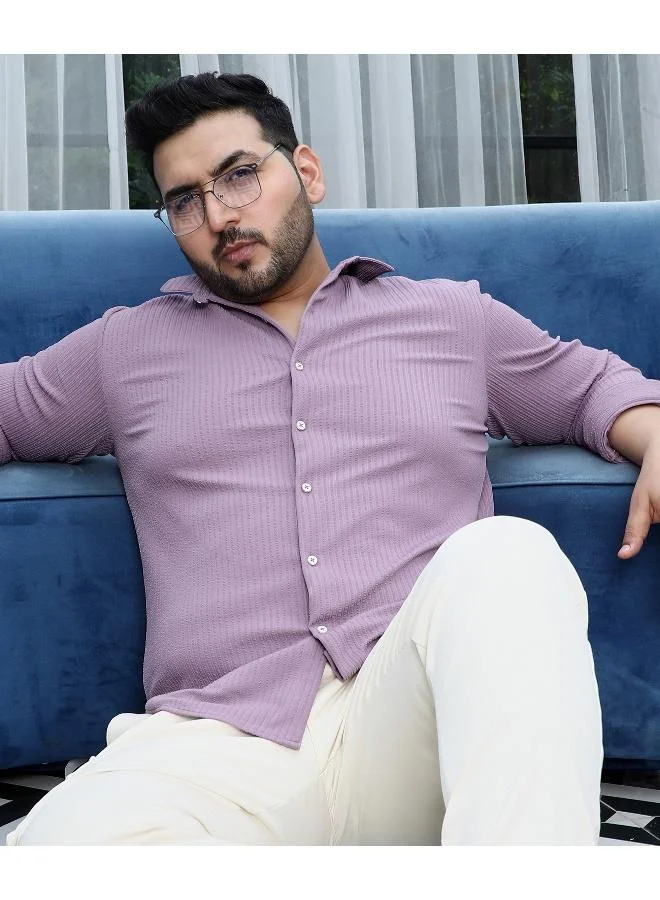 انستافاب بلس قميص رجالي بخطوط لافندر مجعدة