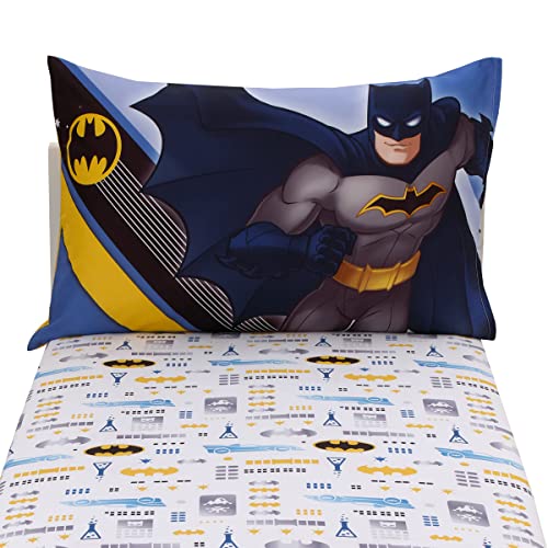 NoJo Warner Brothers Batman The Caped Crusader Blue, Gray, and Yellow Bat-Signal and Batmobile 2 Piece Toddler Sheet Set - Fitted Bottom Sheet and Reversible Pillowcase - Image 5