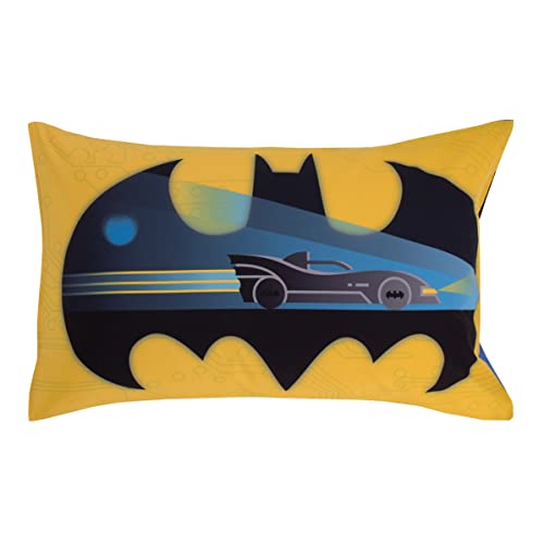 NoJo Warner Brothers Batman The Caped Crusader Blue, Gray, and Yellow Bat-Signal and Batmobile 2 Piece Toddler Sheet Set - Fitted Bottom Sheet and Reversible Pillowcase - Image 3