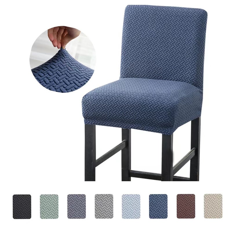 Cross-border stretch pull wool low back chair cover high stool cover hotel chair cushion cover household dust cover wholesale(long black blue, low back) - Image 2