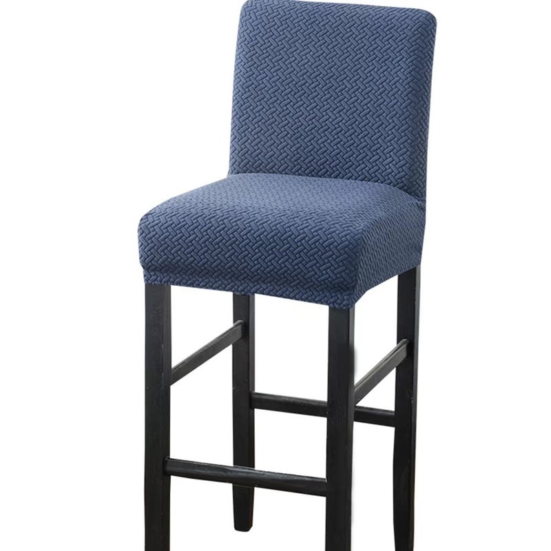 Cross-border stretch pull wool low back chair cover high stool cover hotel chair cushion cover household dust cover wholesale(long black blue, low back) - Image 1