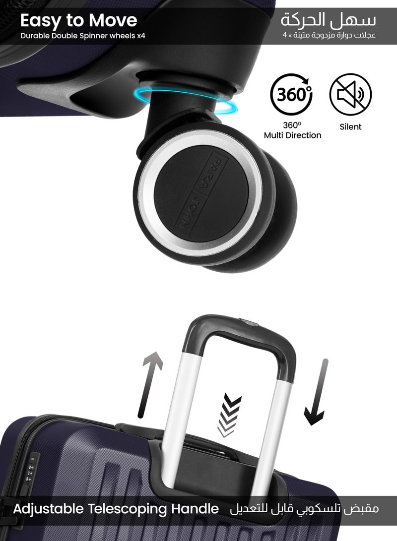 PARAJOHN حقيبة سفر متوسطة Nexus 24 بوصة بتصميم مربعات - حقيبة تروكسي خفيفة الوزن 20 كجم من ABS مع 4 عجلات دوارة وقفل، زرقاء داكنة - Image 4