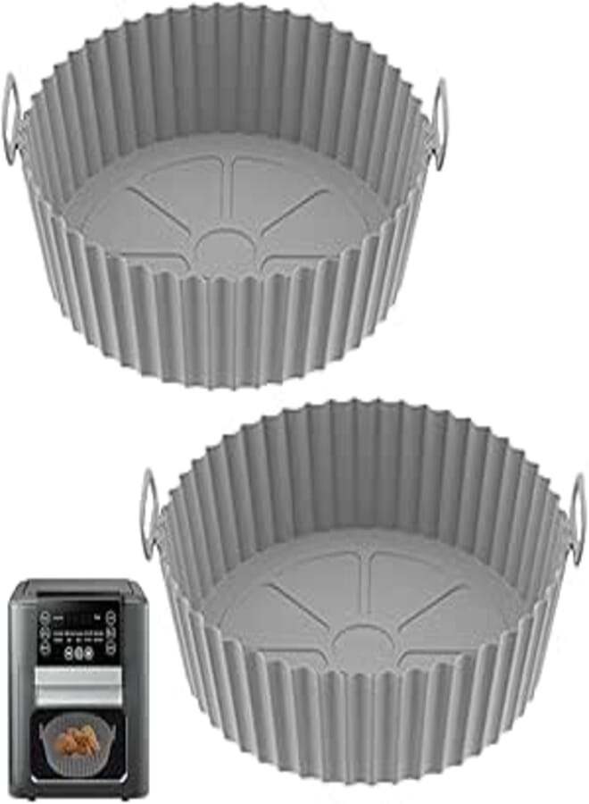 Zaid Silicone Air Fryer Liners, 7.8 inches 2PCS Air Fryer Liners Reusable Air Fryer Accessories Non-Stick, Oil-Proof, Water-Proof. Food Grade Silicon Baking Tray for Roasting Microwave (Gray)