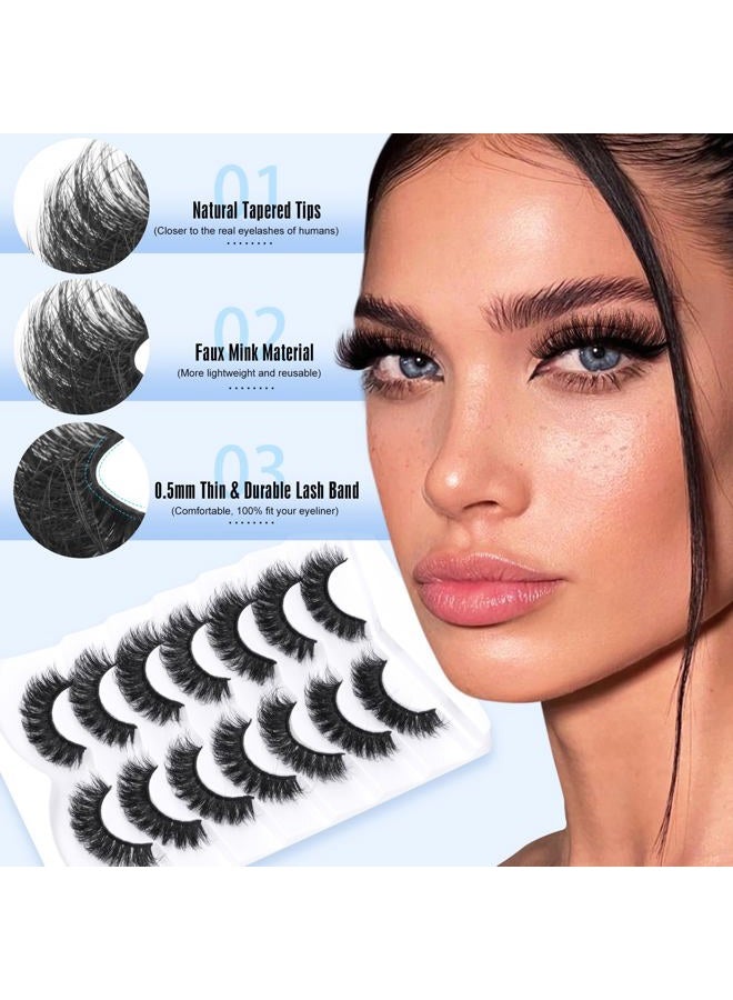 lasenersm False Eyelashes Natural Look Eye Lashes Short Wispy False Eyelashes 10mm 3D Fluffy Fake Lashes Pack 10 Pairs Strip Volume by Geeneiya - Brown Mixed Black - Image 2