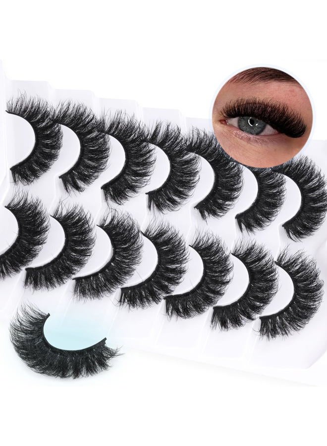lasenersm False Eyelashes Natural Look Eye Lashes Short Wispy False Eyelashes 10mm 3D Fluffy Fake Lashes Pack 10 Pairs Strip Volume by Geeneiya - Brown Mixed Black - Image 1