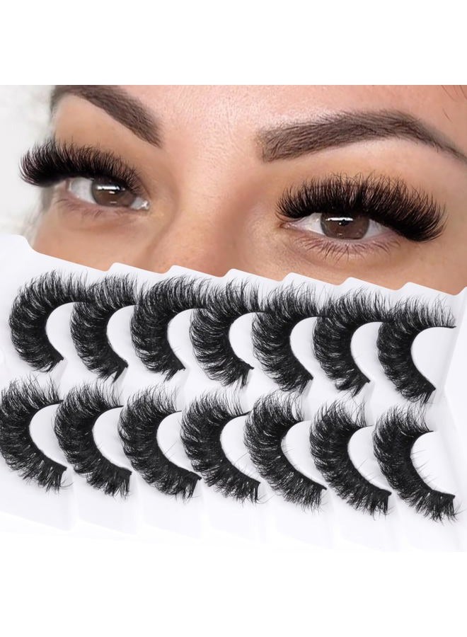 lasenersm False Eyelashes Natural Look Eye Lashes Short Wispy False Eyelashes 10mm 3D Fluffy Fake Lashes Pack 10 Pairs Strip Volume by Geeneiya - Brown Mixed Black - Image 3