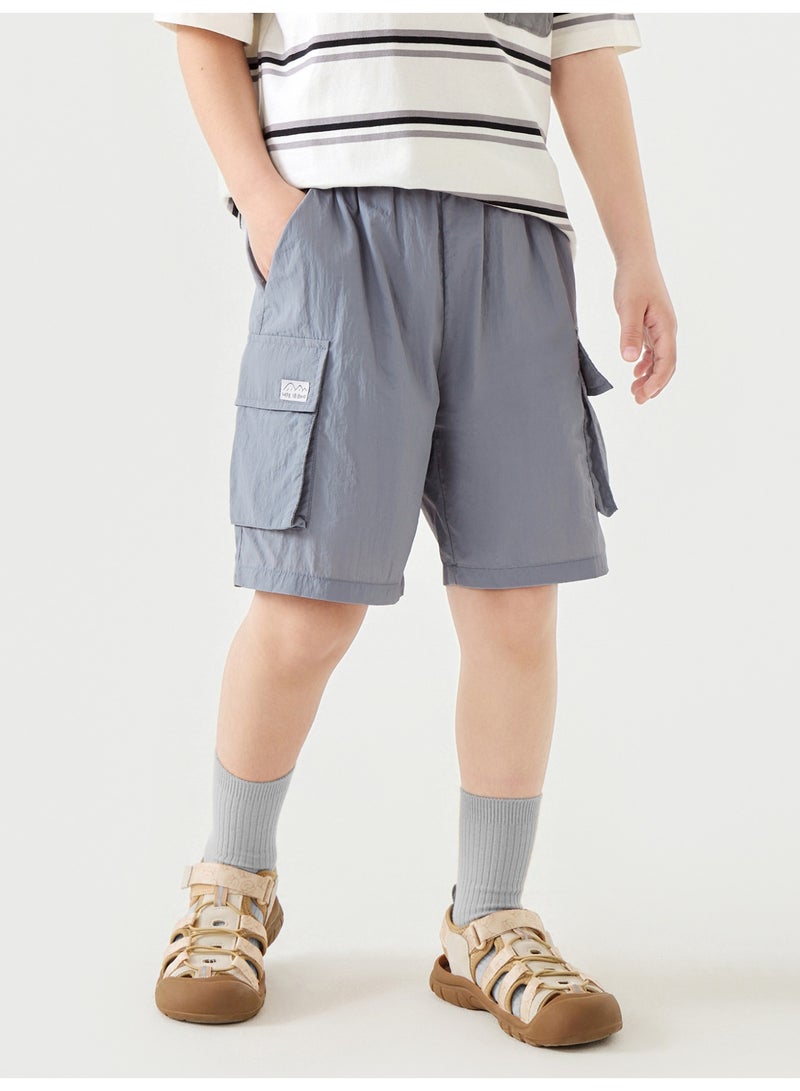 mini bala Boys Kids Casual Elastic Waist Practical Cargo Pocket Shorts Soft Breathable Lightweight Comfortable Summer New Style Loose - Fitting Daily Wear Children's Fashion Shorts - Image 1