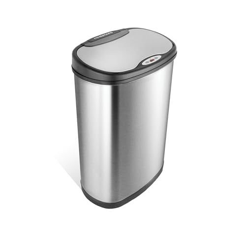 Ninestars 13 Gallon Oval Automatic Trash Can, 50L Touchless Motion Sensor Kitchen Garbage Can with Odor-Sealing Lid, Silver Stainless Steel - Image 1