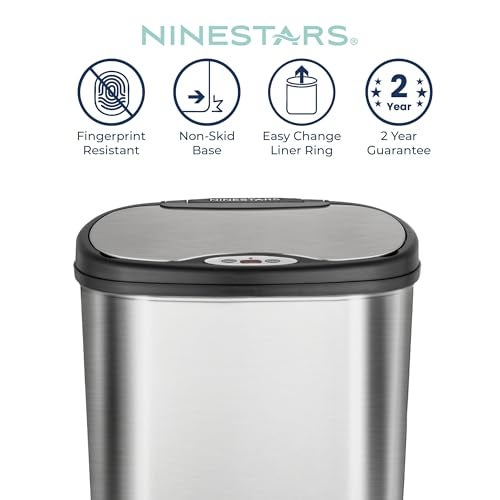 Ninestars 13 Gallon Oval Automatic Trash Can, 50L Touchless Motion Sensor Kitchen Garbage Can with Odor-Sealing Lid, Silver Stainless Steel - Image 4