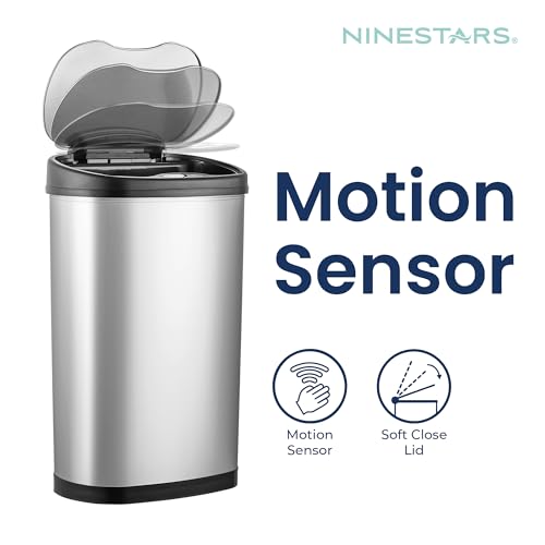 Ninestars 13 Gallon Oval Automatic Trash Can, 50L Touchless Motion Sensor Kitchen Garbage Can with Odor-Sealing Lid, Silver Stainless Steel - Image 3