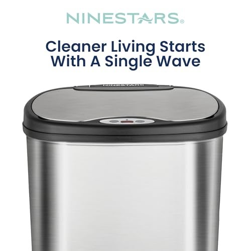 Ninestars 13 Gallon Oval Automatic Trash Can, 50L Touchless Motion Sensor Kitchen Garbage Can with Odor-Sealing Lid, Silver Stainless Steel - Image 2