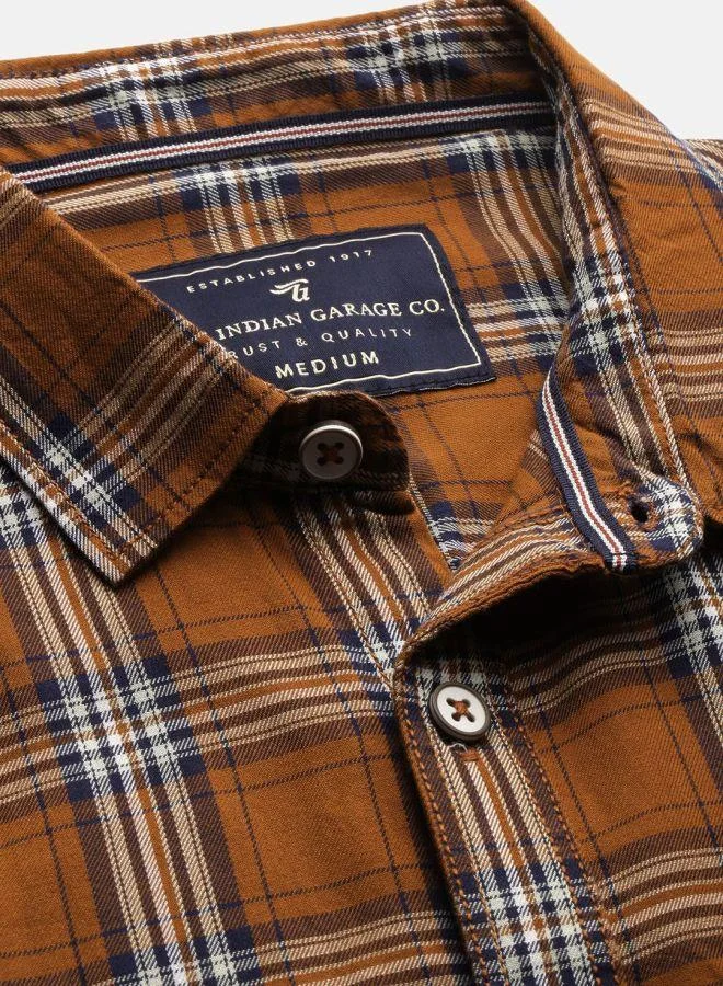 The Indian Garage Co Men Slim Fit Checkered Full Sleeves Spread Collar Casual Shirt