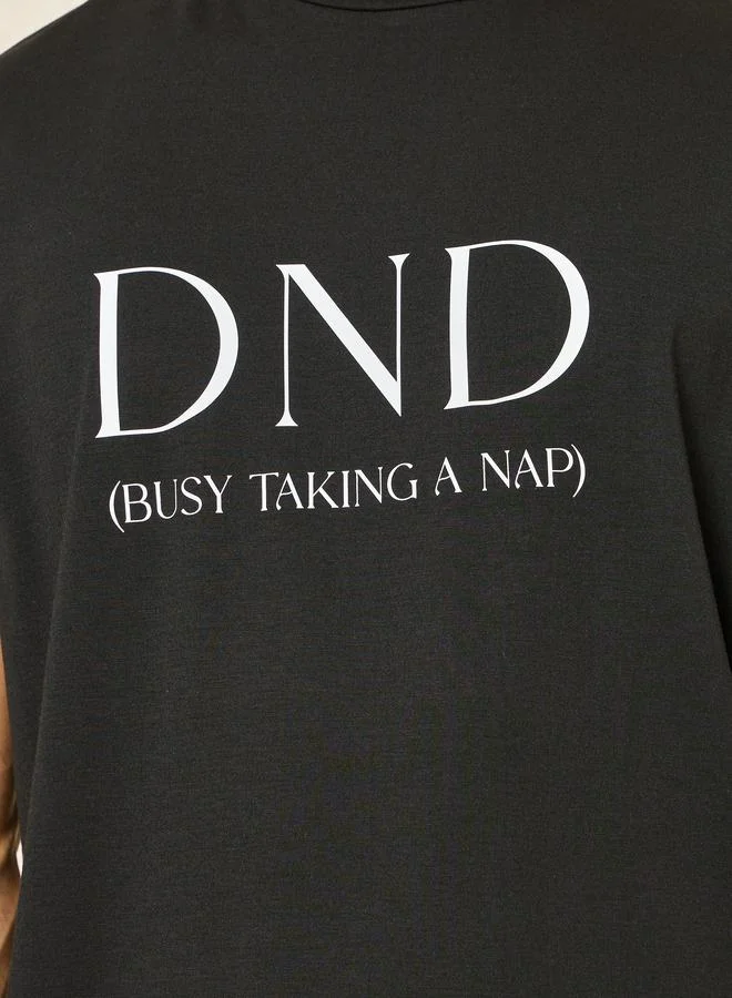 Styli Slogan Print T-Shirt & Solid Pyjama Set
