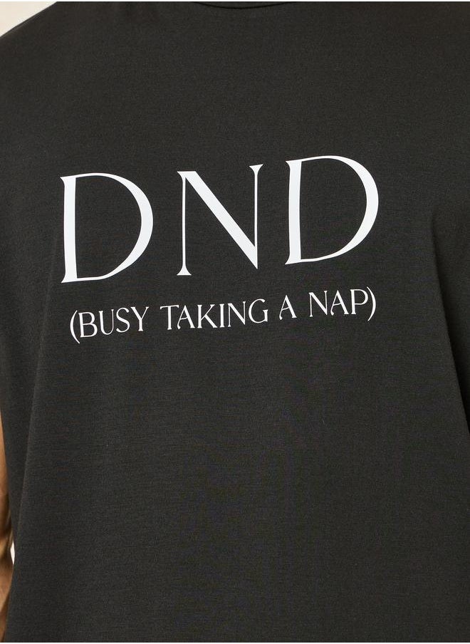 Styli - Slogan Print T-Shirt & Solid Pyjama Set - Image 1