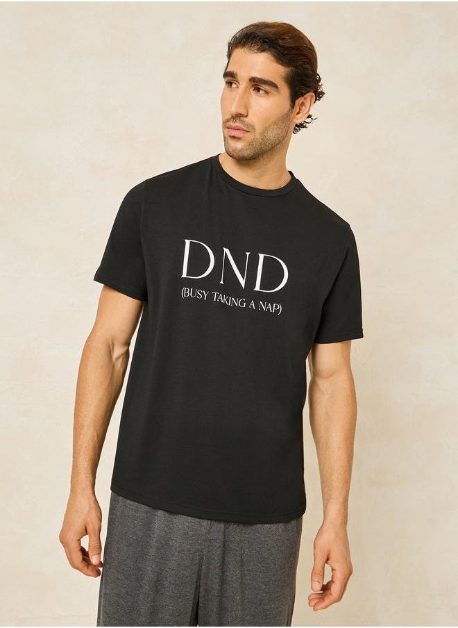 Styli - Slogan Print T-Shirt & Solid Pyjama Set - Image 1