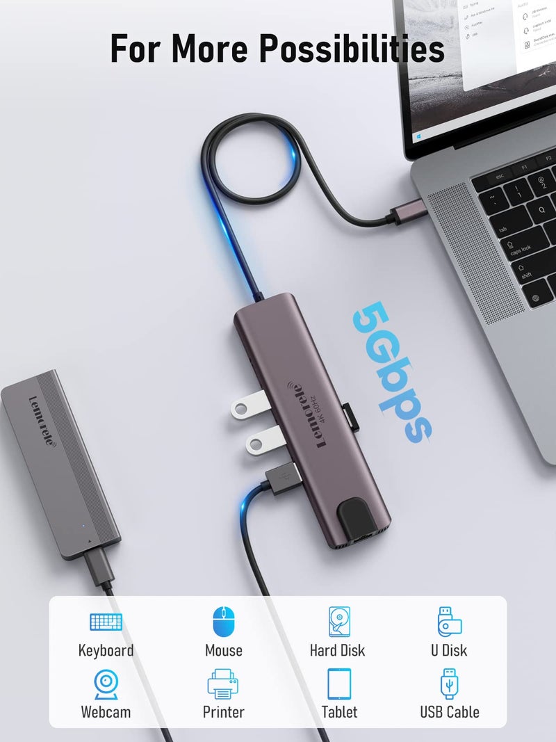 Lemorele USB C Hub Multiport Adapter 10 in 1, USB C Docking Station for MacBook with HDMI 4K@60Hz, Ethernet, 4*USB-A and USB-C Data Port, 100W PD, SD/TF Port, Suitable for Surface/Dell/HP - Image 4