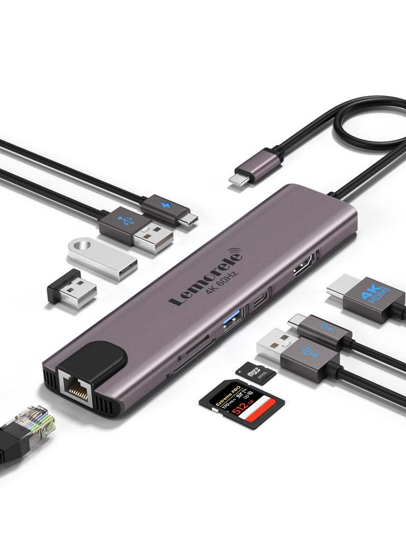 Lemorele USB C Hub Multiport Adapter 10 in 1, USB C Docking Station for MacBook with HDMI 4K@60Hz, Ethernet, 4*USB-A and USB-C Data Port, 100W PD, SD/TF Port, Suitable for Surface/Dell/HP - Image 1