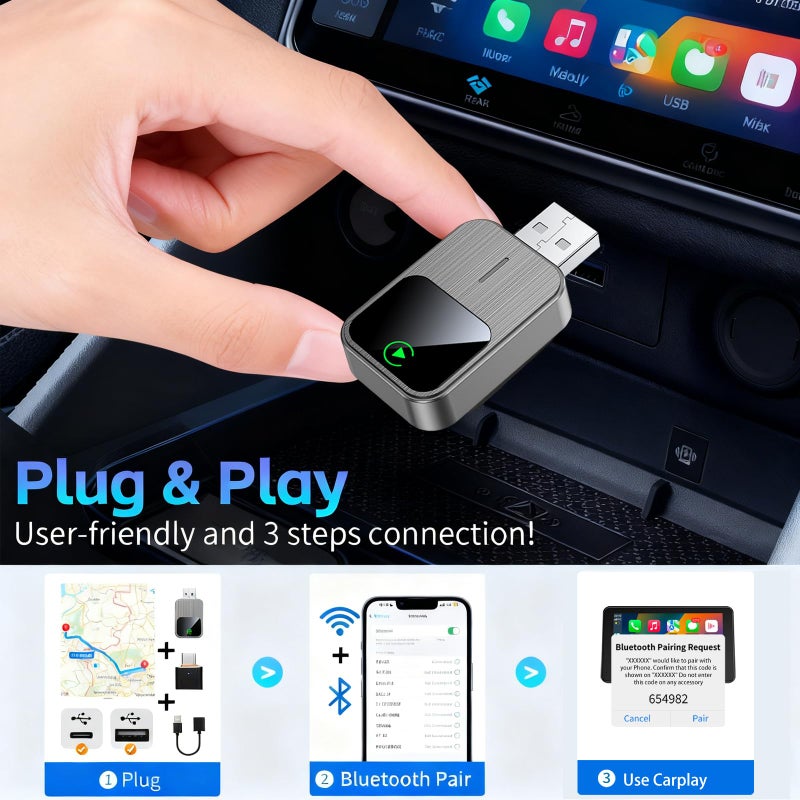 SOSECCE Wireless CarPlay Adapter for iPhone - Wired to Wireless CarPlay,Plug & Play,Fast & Stable Connection,Mini USB & Reset Button,Compatible with Cars 2016+ (iOS Only) - Image 4