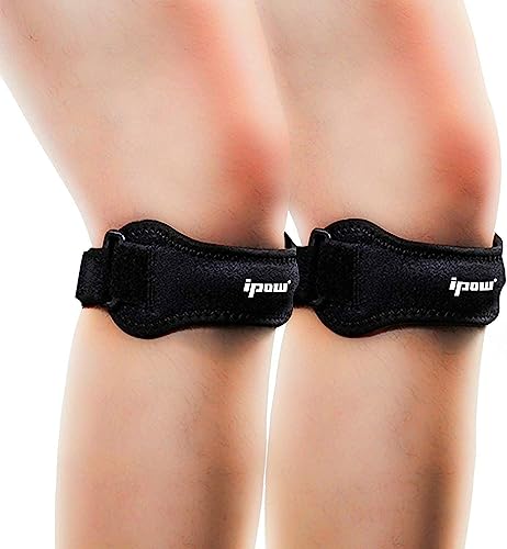 IPOW 2 Pack Small Patella Stabilizer Knee Strap for Teenagers Kids, Knee Band for Soccer, Basketball, Running, Jumpers Knee, Tennis, Tendonitis, Volleyball & Squats, Black - Image 1