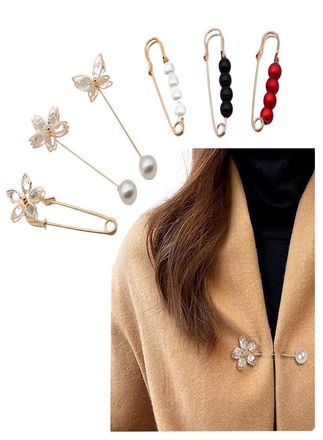 Fapiwen Brooch Pin, Neckline Safety Pin, Small Brooches for Women, Brooch Safety Pins for Women Girls, 6 PCS Brooches and Pins for Women Girls Clothing Dresses Decoration Accessories - Image 1