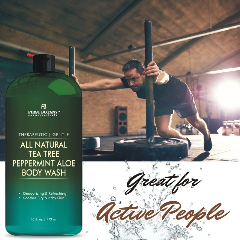 First Botany, ALL Natural Body Wash - Fights Body Odor, Athletes Foot, Jock Itch, Nail Issues, Dandruff, Acne, Eczema, Shower Gel for Women & Men, Skin Cleanser -16 fl oz (Tea Tree Mint) - Image 3
