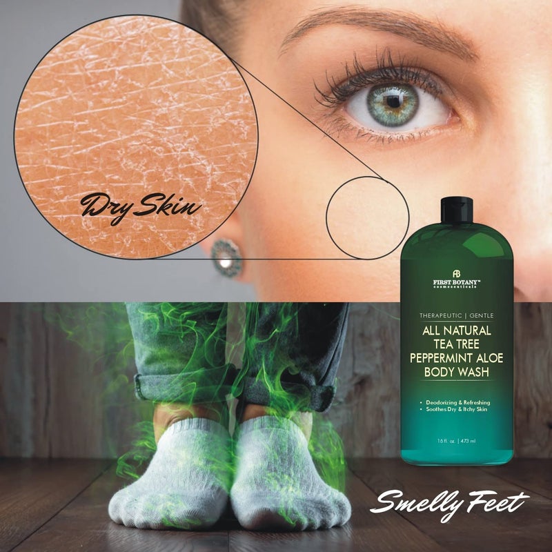 First Botany, ALL Natural Body Wash - Fights Body Odor, Athletes Foot, Jock Itch, Nail Issues, Dandruff, Acne, Eczema, Shower Gel for Women & Men, Skin Cleanser -16 fl oz (Tea Tree Mint) - Image 5