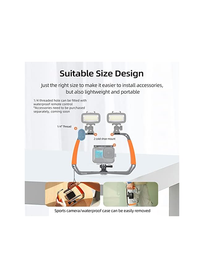 TELESIN مثبت يدوي للغوص لكاميرات GoPro HERO 11 10 9 8 مع قاعدة باردة وحزام للمعصم لكاميرات DJI Action 2 Osmo Action Insta360 ONE R - Image 4