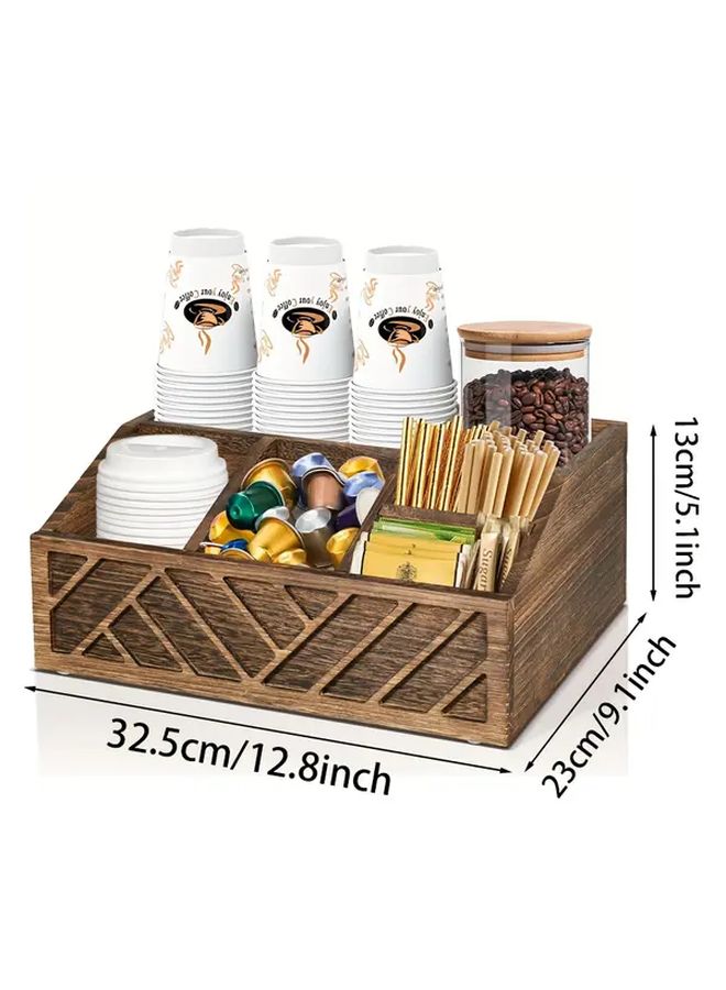 Iduk Coffee Station Organizer Recycled Wood Coffee Bar Storage With Cup Holders Compartmentalized Shelves Space Saving Countertop Organizer For Kitchen Office Cafe Decor A Brown - Image 3